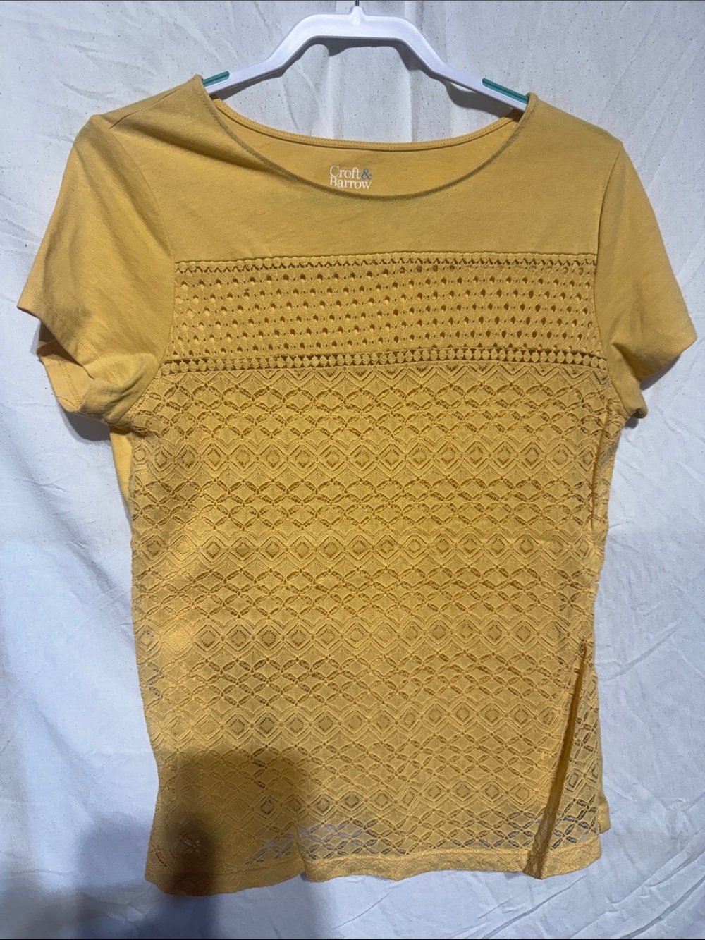 croft & barrow Yellow Crochet-Panel Short Sleeve Tee